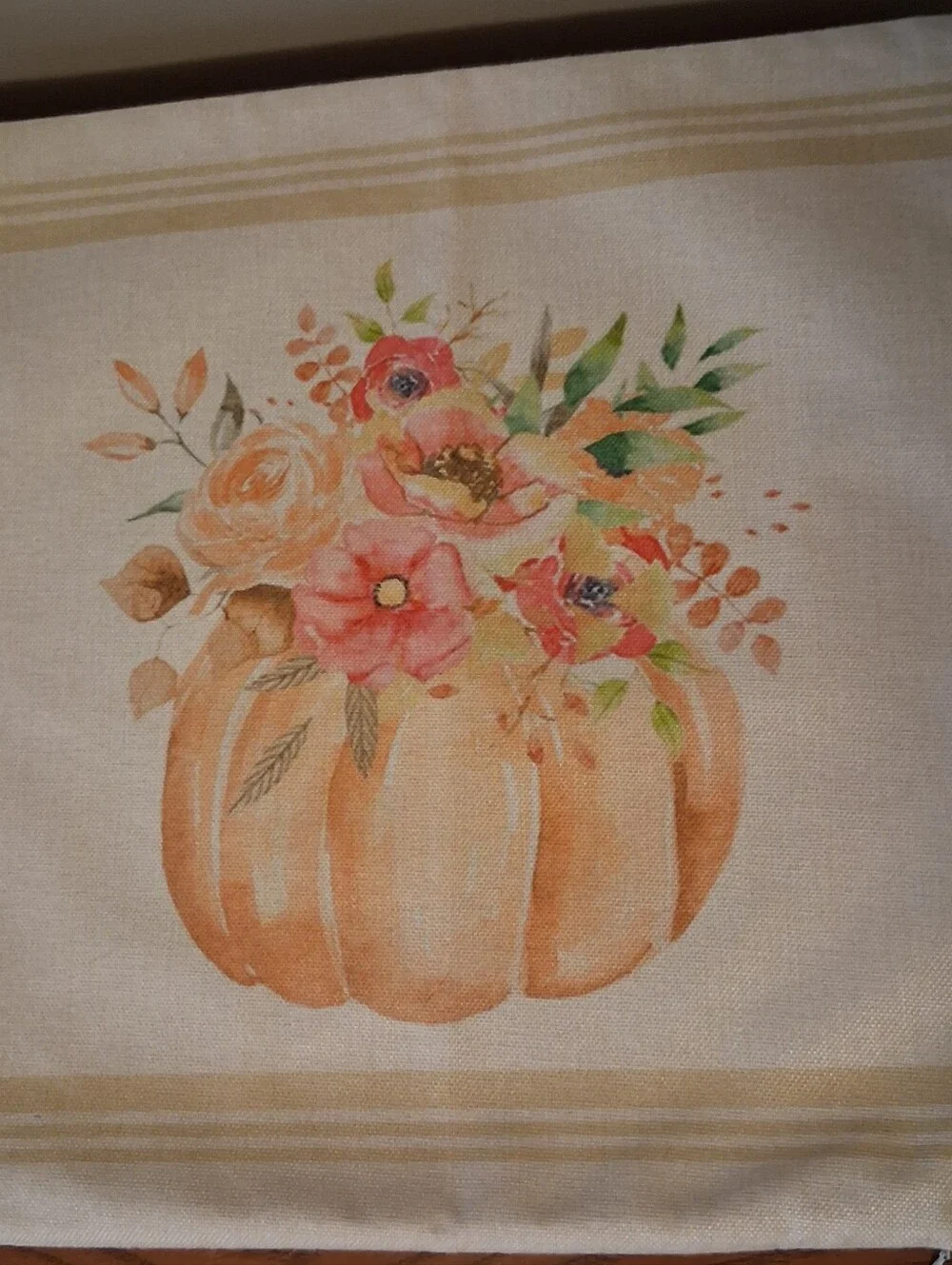 Set of 4 Fall Pumpkin & Flowers Pillow Covers 18x18 Inch Canvas Autumn Decor